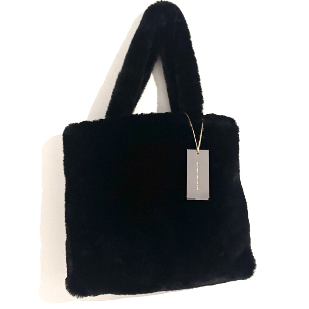 Indie Y2K Glam Expression NYC Elegant Black Faux Fur Tote Bag
